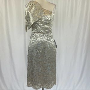 Betsy & Adam Silver One Shoulder Dress